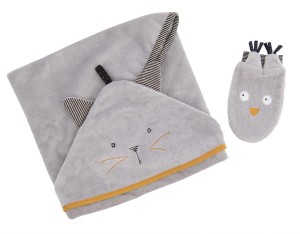 Szary ręcznik z myjką LES MOUSTACHES 666270