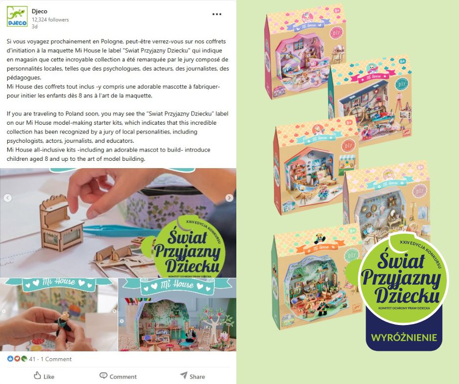 Wzmianka o konkursie Świat Przyjazny Dziecku na profilu Linkedin Djeco!